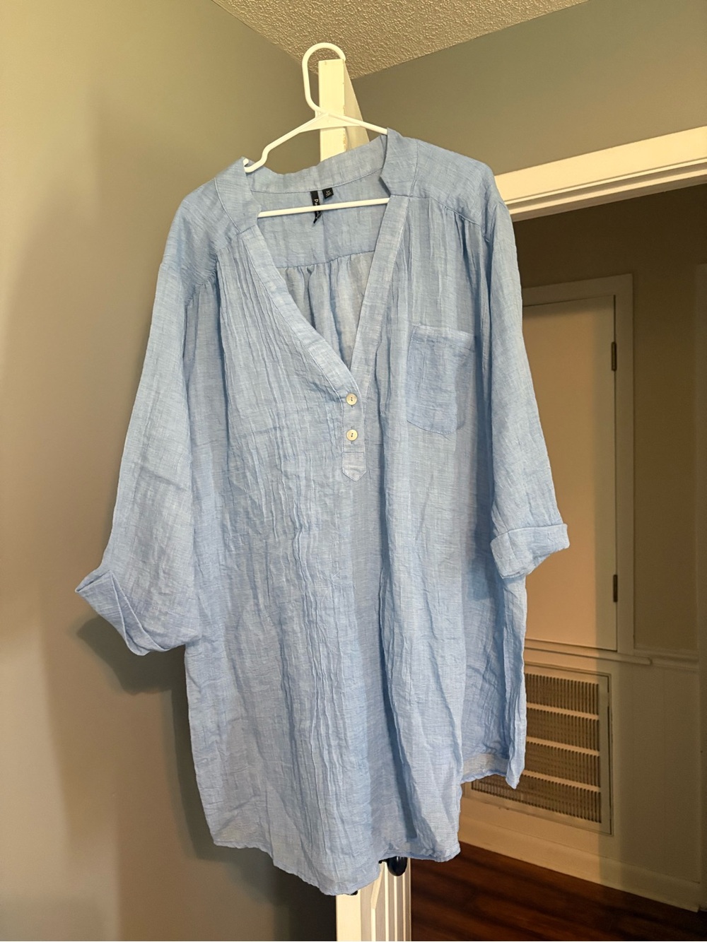 Light Blue Women's Linen Tunic Swimsuit Coverup